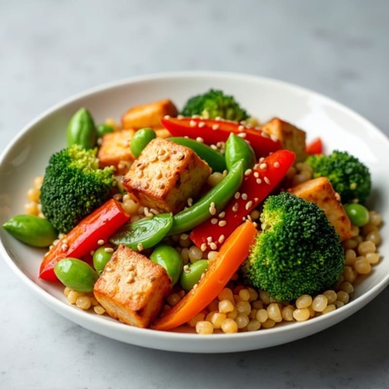 Crispy Sesame Tofu and Fresh Vegetable Stir-Fry