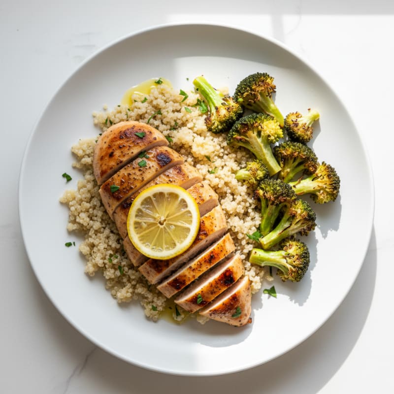 Grilled Chicken Breast with Quinoa and Roasted Broccoli
