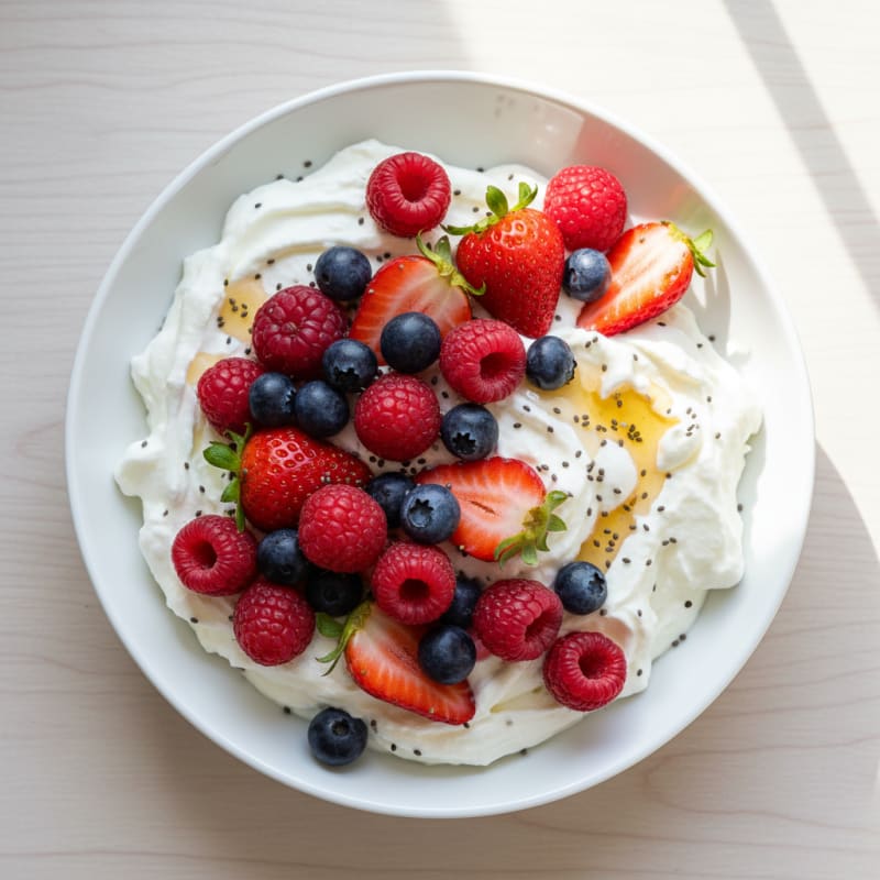 Greek Yogurt Protein Mousse with Mixed Berries