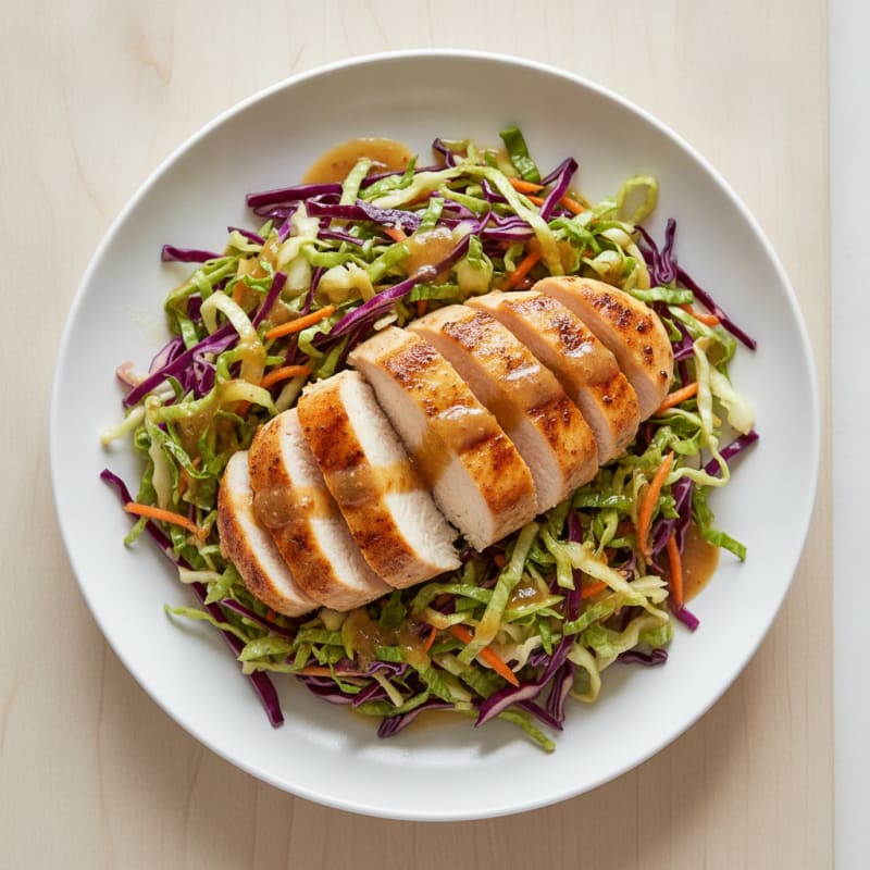Grilled Chicken Breast over Crunchy Cabbage Slaw