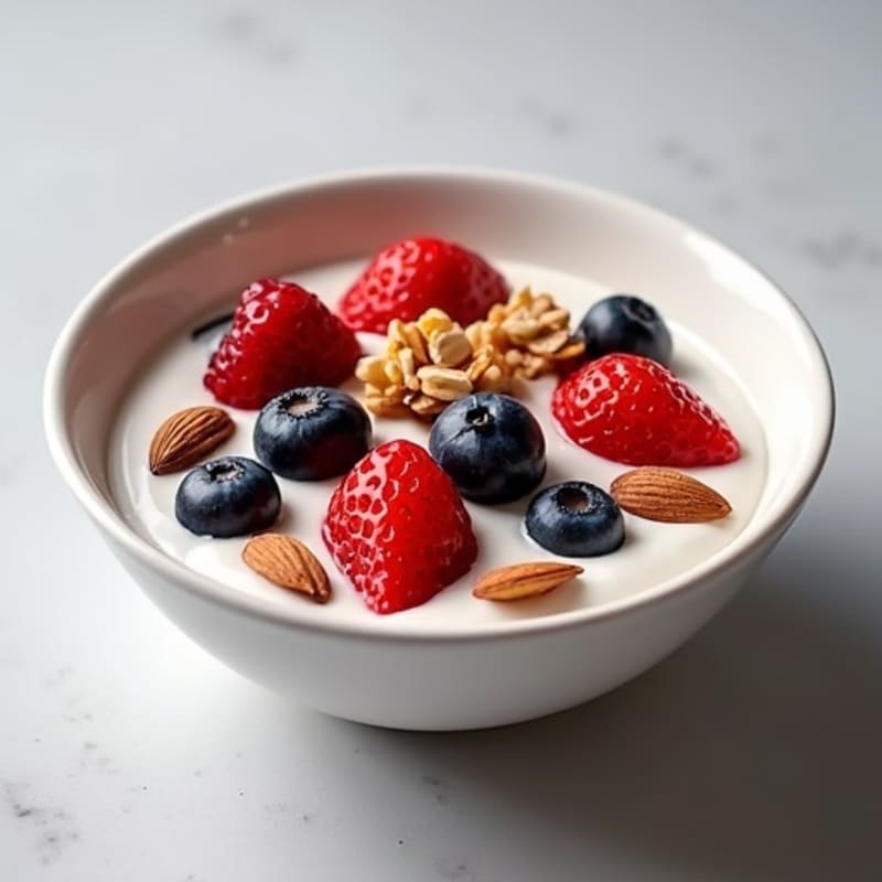 Silky Protein Yogurt Bowl with Mixed Berries and Almonds