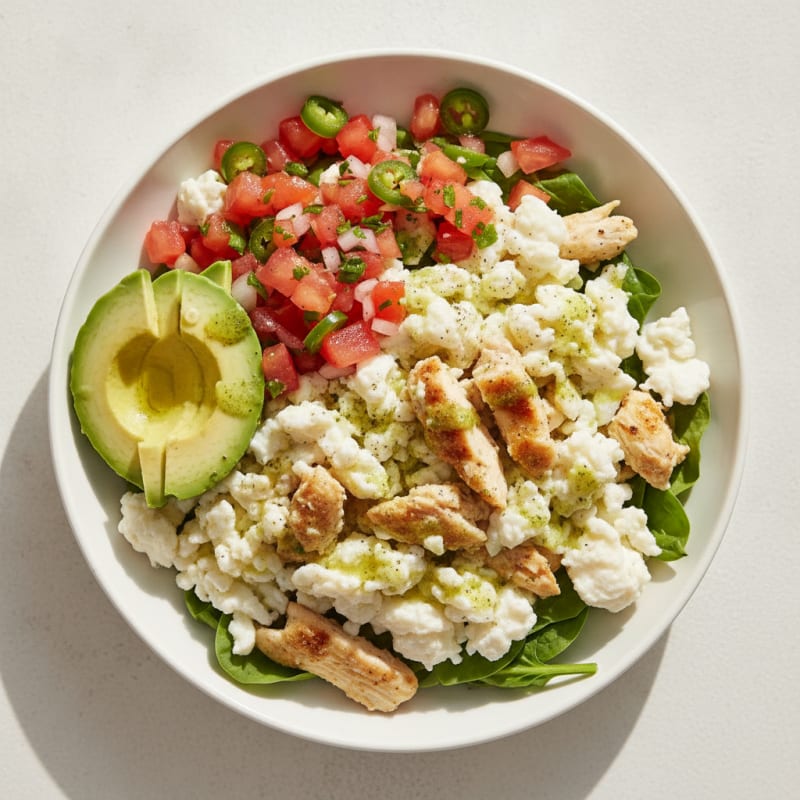 Egg White Chicken Scramble with Pico and Avocado
