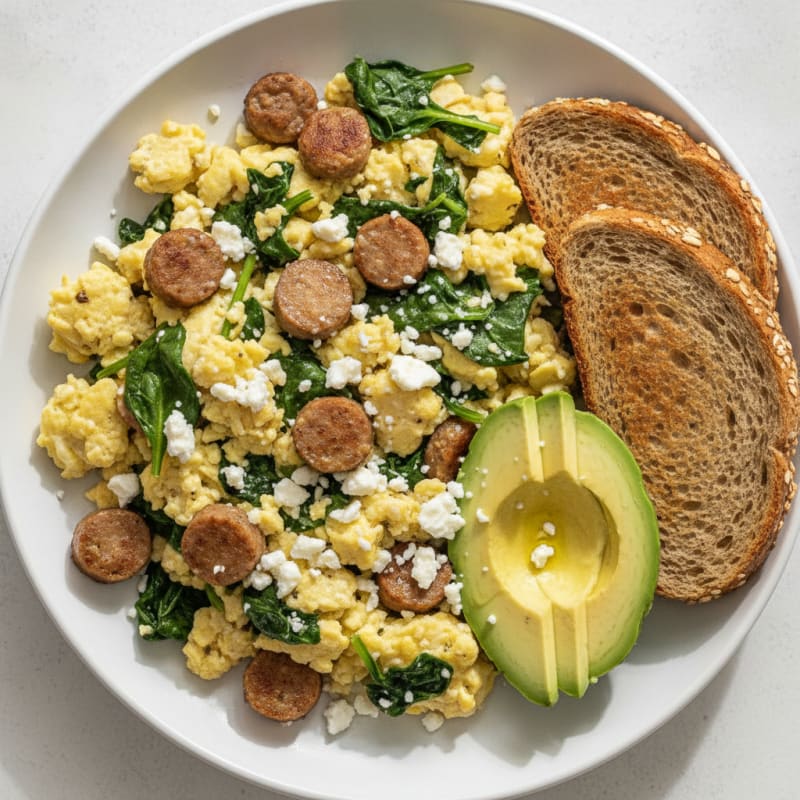 Egg White Scramble with Spinach and Turkey Sausage