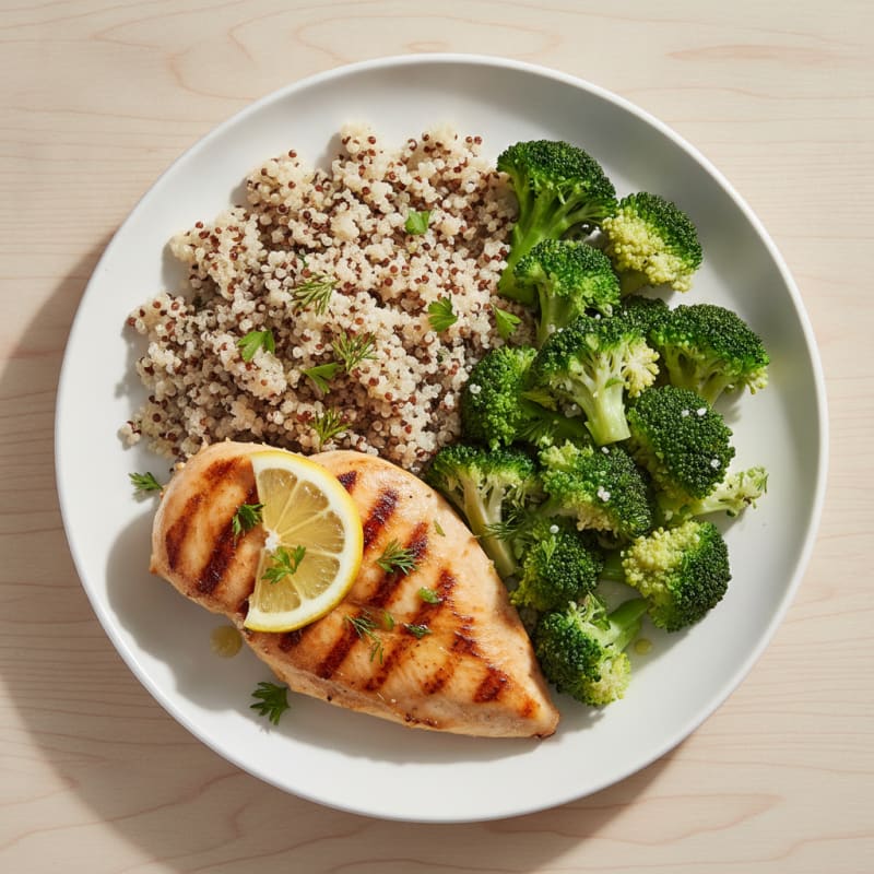 Grilled Chicken Breast with Quinoa and Steamed Broccoli
