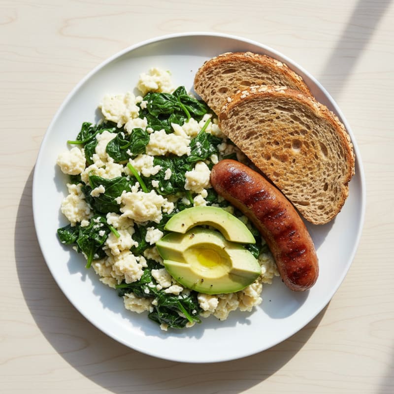 Egg White and Spinach Scramble with Grilled Turkey Sausage