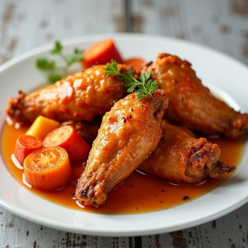 Crispy Baked Buffalo Chicken Wings with Roasted Root Vegetables