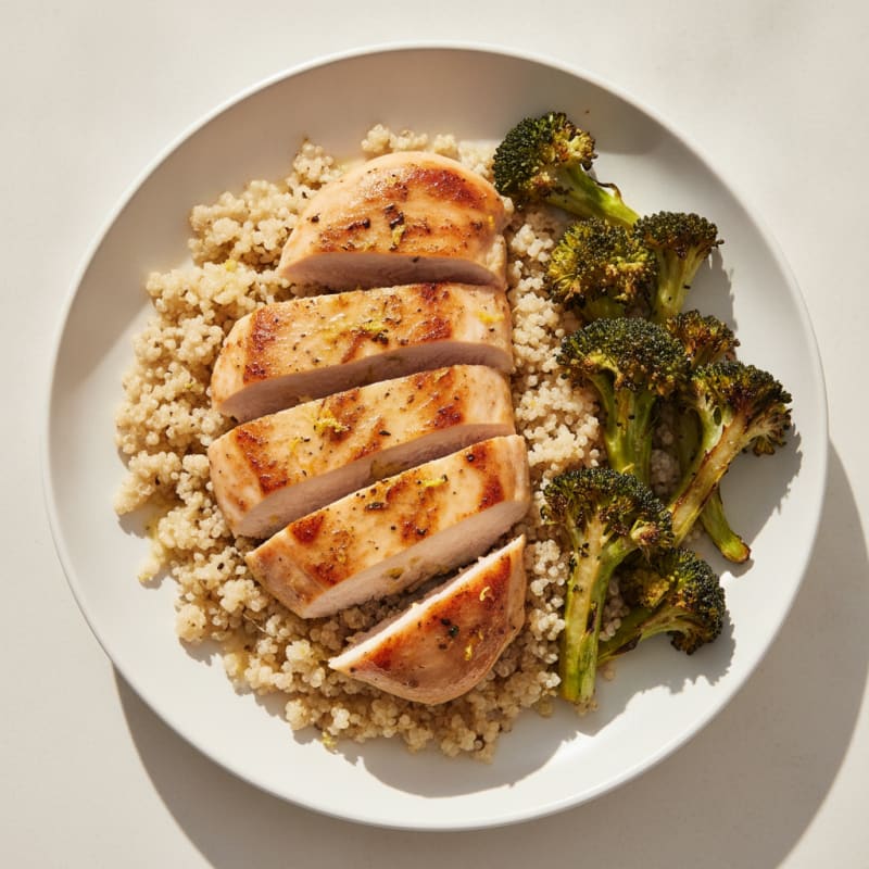 Grilled Chicken Breast with Quinoa and Roasted Broccoli