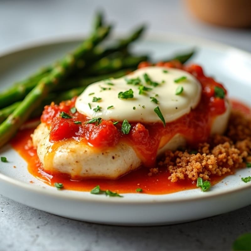 Healthy Baked Chicken Parmesan with Roasted Asparagus