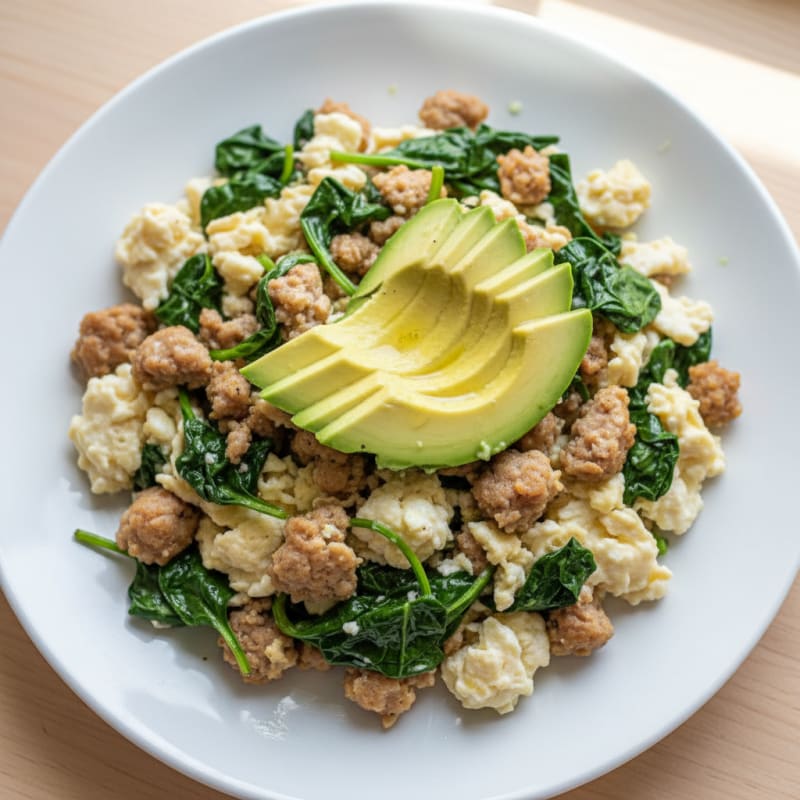 Egg White and Turkey Sausage Scramble with Spinach