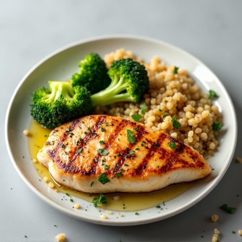 Grilled Chicken Breast with Quinoa and Roasted Broccoli