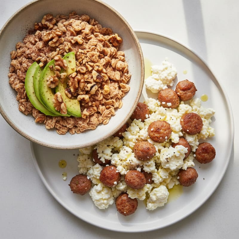 Egg White and Turkey Sausage Scramble with Cottage Cheese and Oats