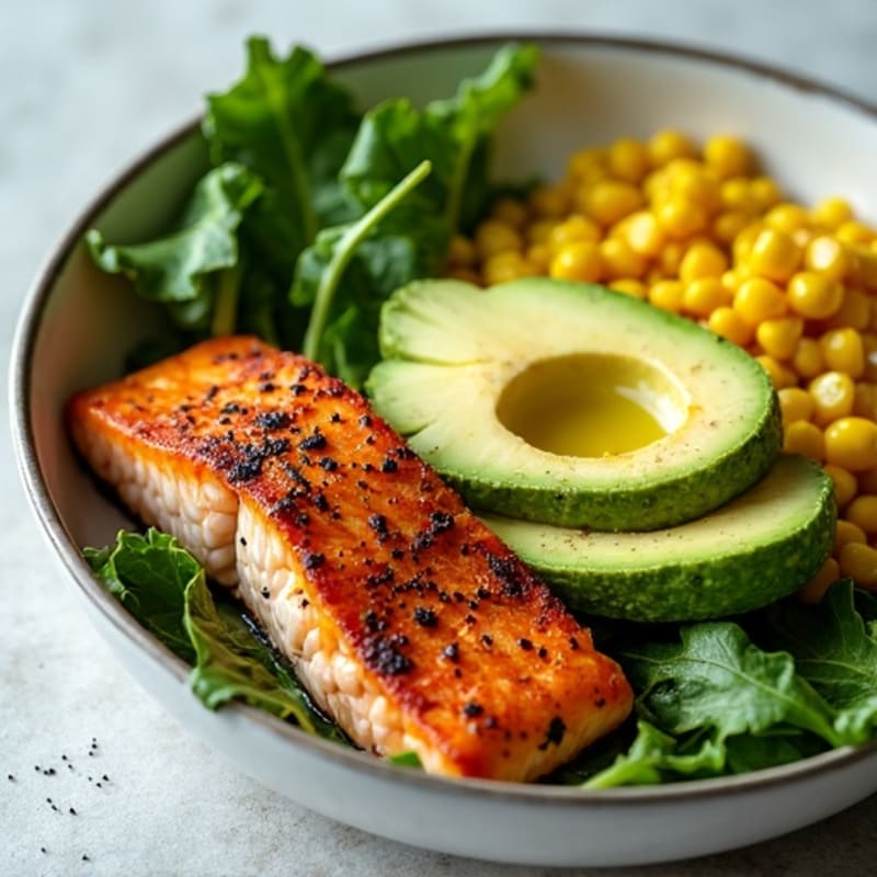 Blackened Salmon Bowl with Charred Corn and Creamy Avocado