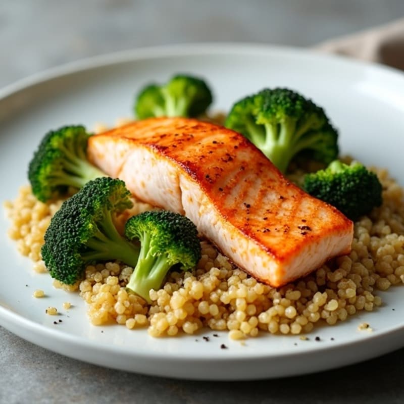 Seared Salmon with Roasted Broccoli and Quinoa