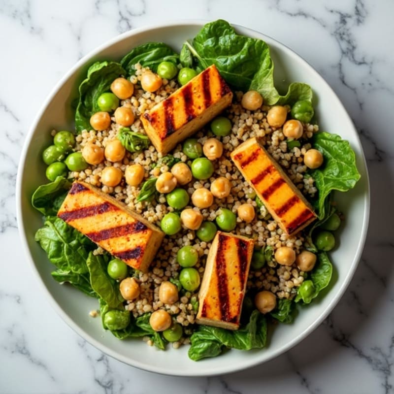 Grilled Tofu and Quinoa Salad with Crunchy Chickpeas