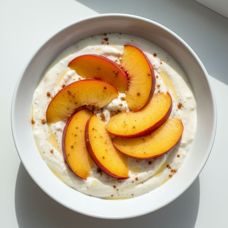 Silky Greek Yogurt Protein Pudding with Sliced Peaches