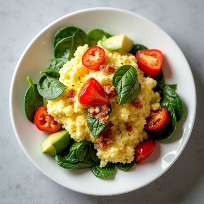 Cottage Cheese Scramble with Spinach and Turkey Bacon