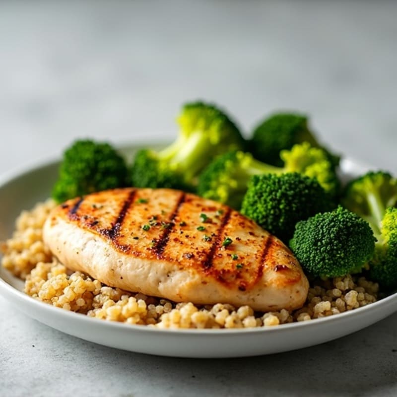 Grilled Chicken Breast with Quinoa and Roasted Broccoli