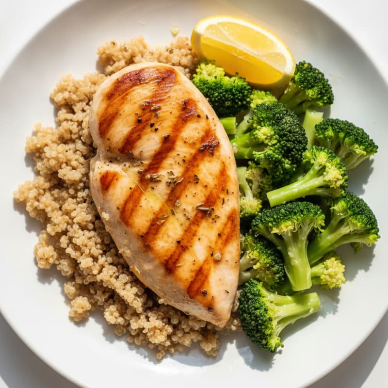 Grilled Chicken Breast with Quinoa and Steamed Broccoli
