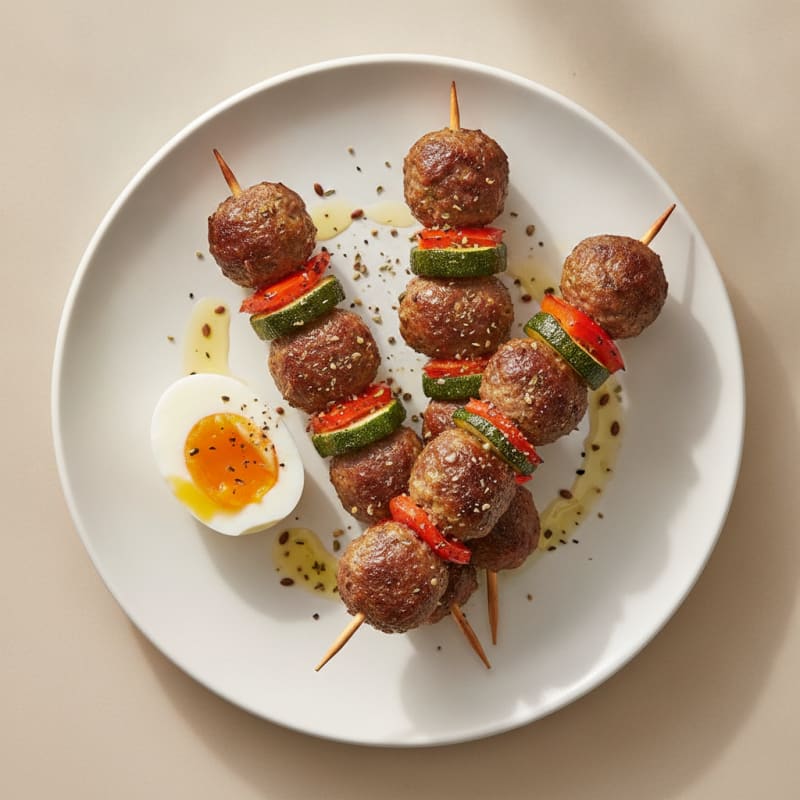 Beef & Zucchini Meatball Skewers with Egg