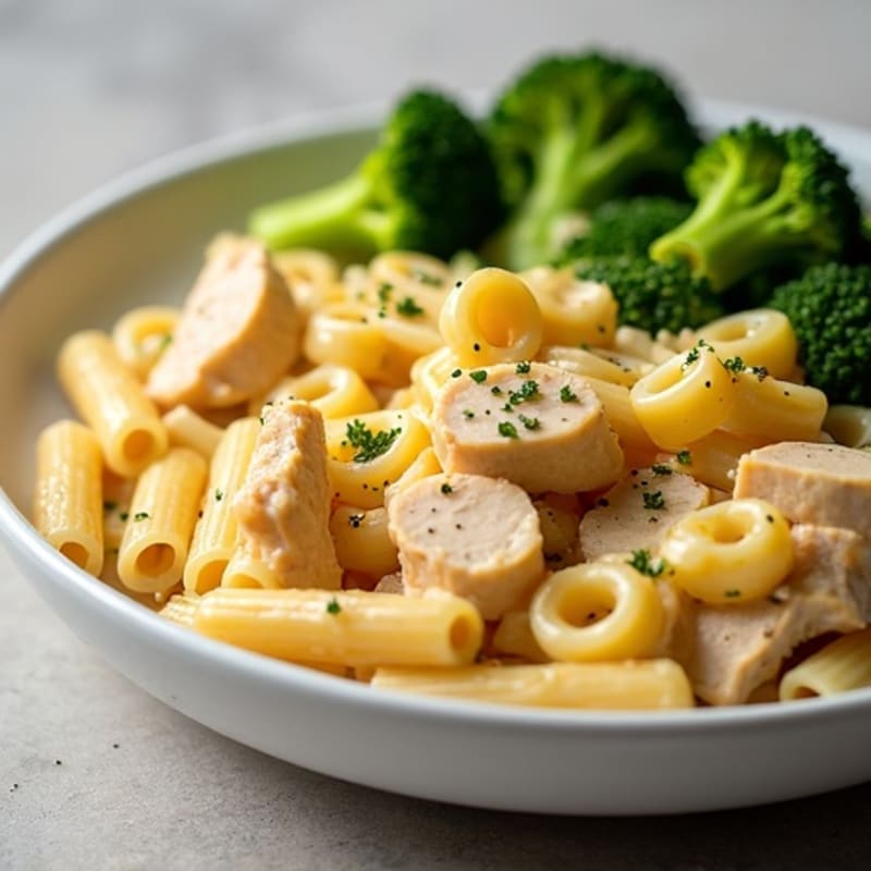 Creamy Cheesy Chicken Pasta with Roasted Broccoli