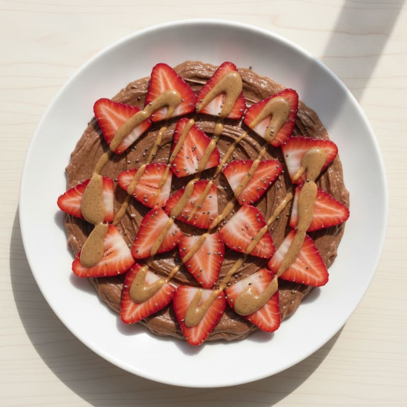 Silky Chocolate Protein Pudding with Sliced Strawberries