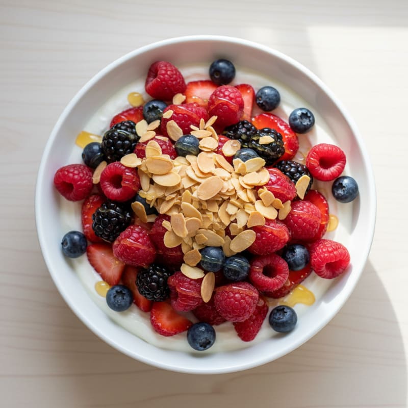Greek Yogurt Protein Parfait with Mixed Berries and Almonds