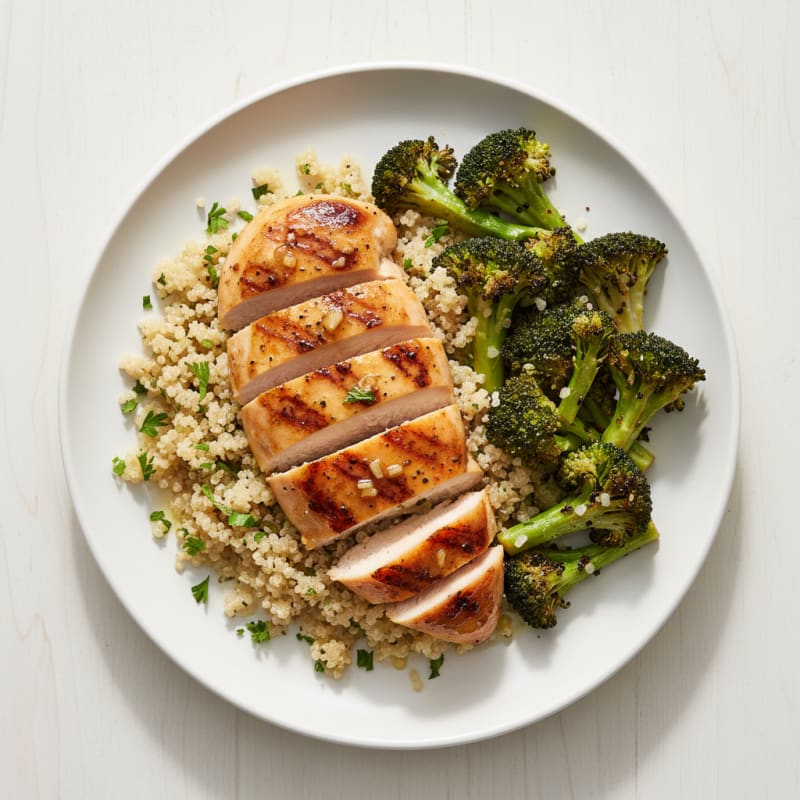 Grilled Chicken Breast with Quinoa and Roasted Broccoli