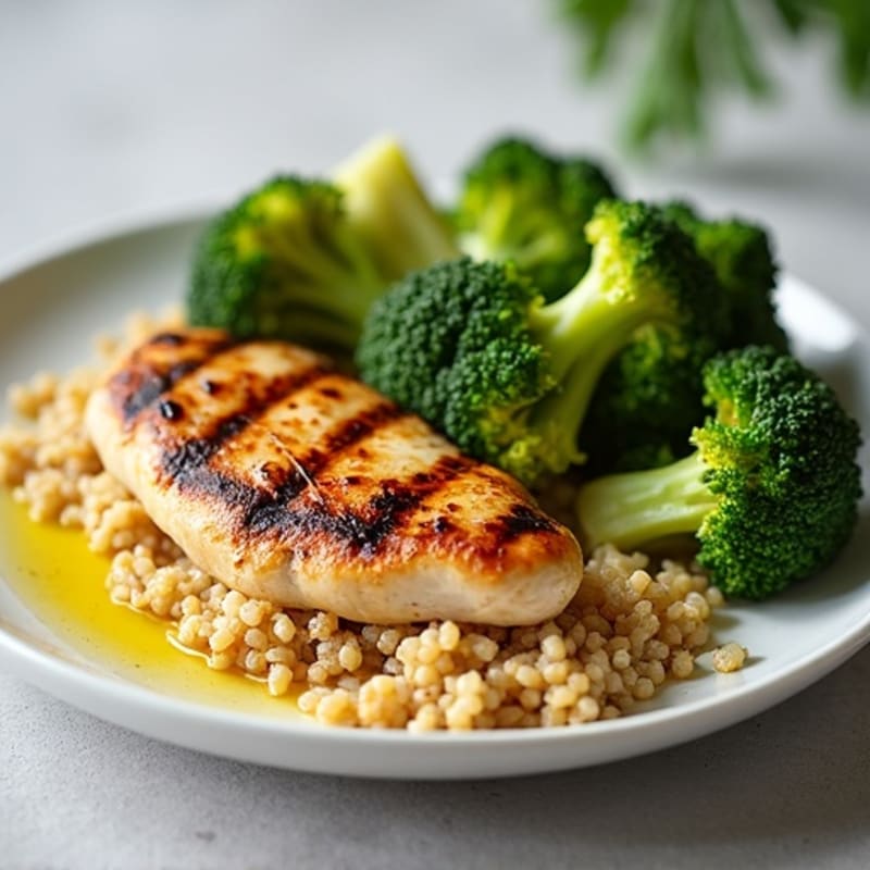Grilled Chicken Breast with Quinoa and Roasted Broccoli