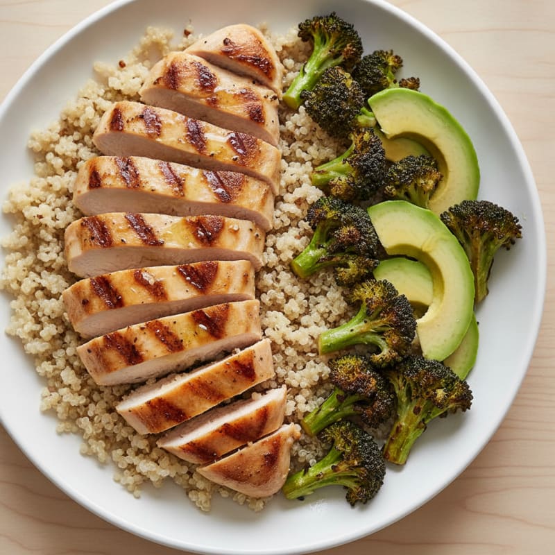 Grilled Chicken Breast with Quinoa and Roasted Broccoli