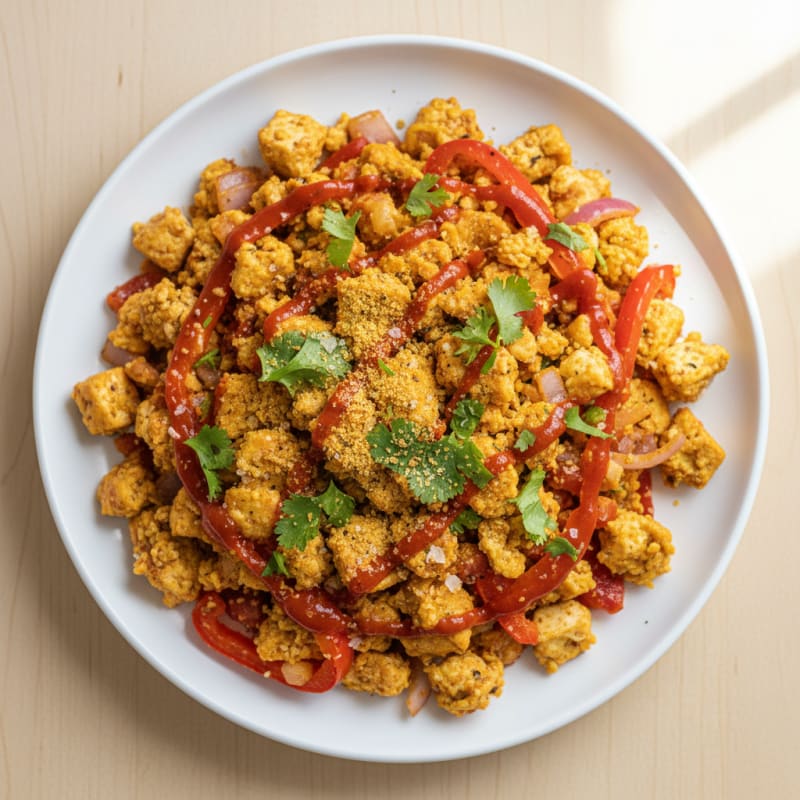 Sriracha Tofu and Egg Scramble