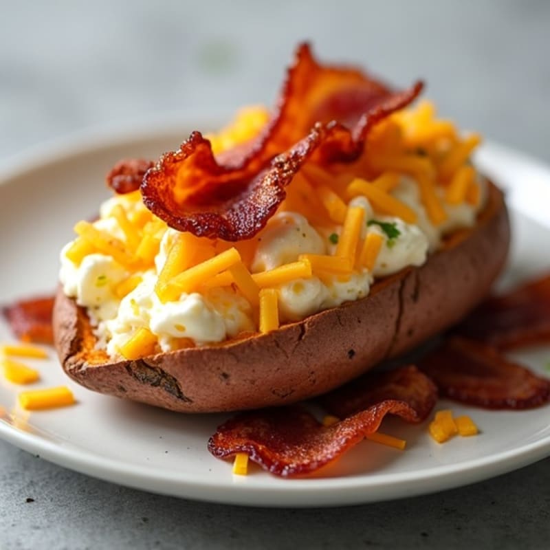 Loaded Baked Sweet Potatoes with Crispy Bacon and Creamy Cheesy Filling