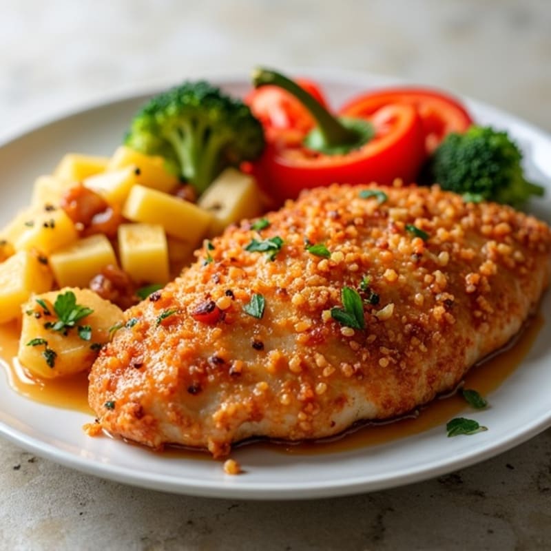 Crispy Baked Sweet and Sour Chicken with Roasted Vegetables