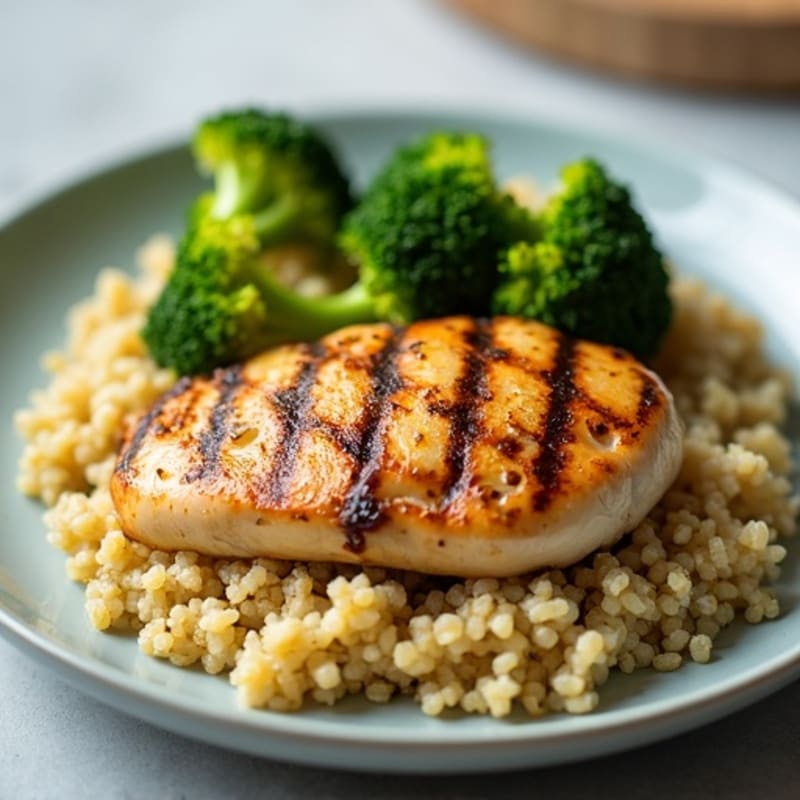 Grilled Chicken Breast with Roasted Broccoli and Quinoa