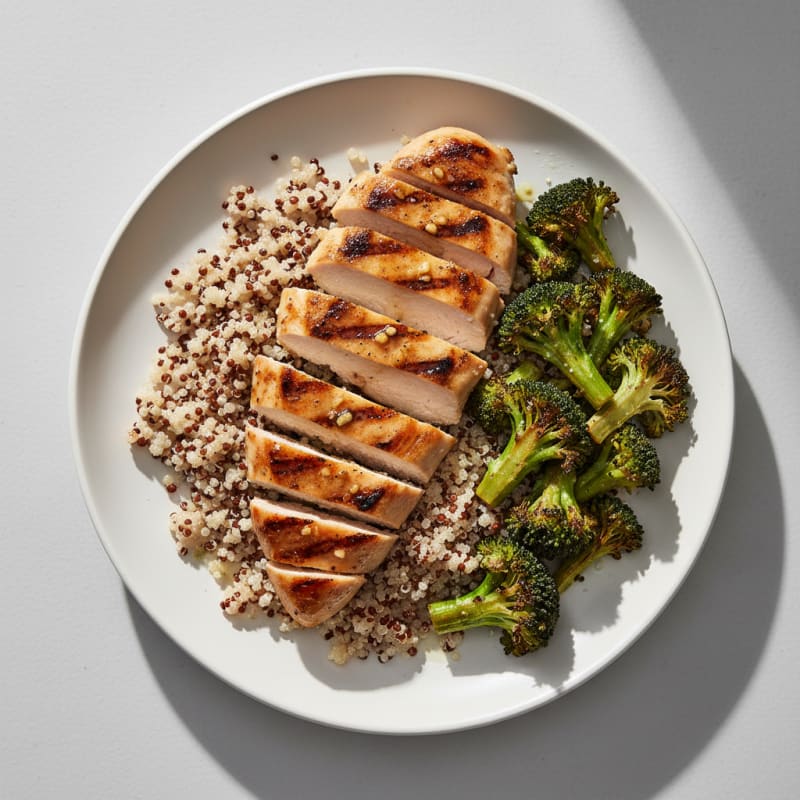 Grilled Chicken Breast with Quinoa and Roasted Broccoli