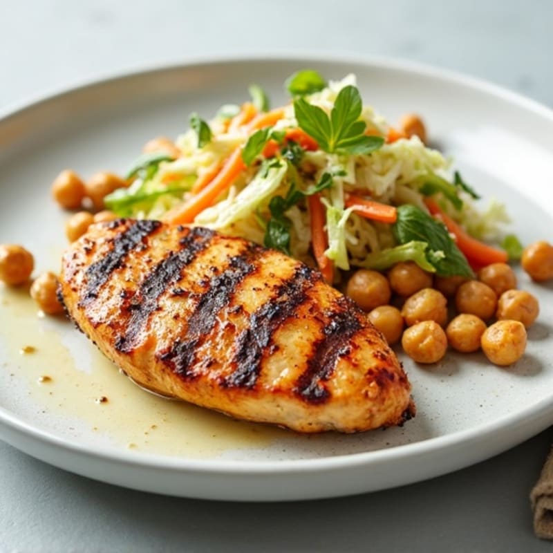 Grilled Chicken Breast with Crunchy Cabbage Slaw and Chickpeas