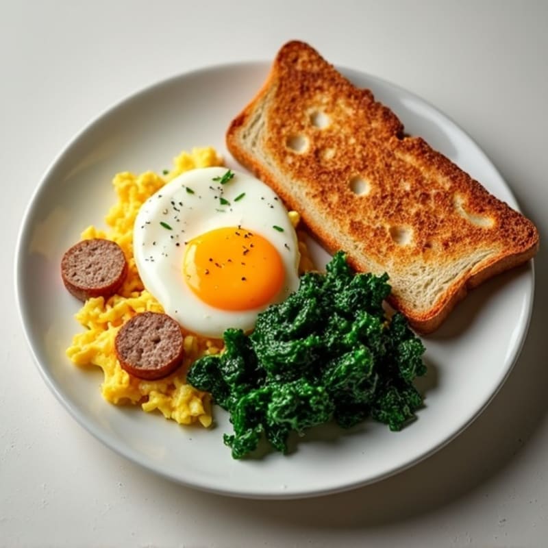 Egg White Scramble with Turkey Sausage and Sautéed Spinach