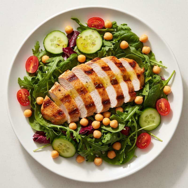 Grilled Turkey Breast Salad with Chickpeas and Mixed Greens