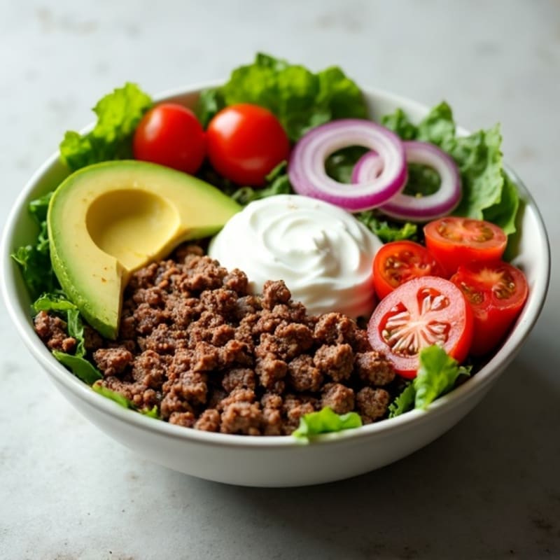 Ground Beef Burger Bowl with Creamy Tangy Dressing