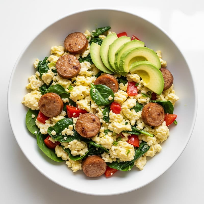 Egg White Veggie Scramble with Turkey Sausage