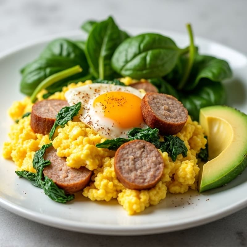 Egg White Scramble with Turkey Sausage and Spinach