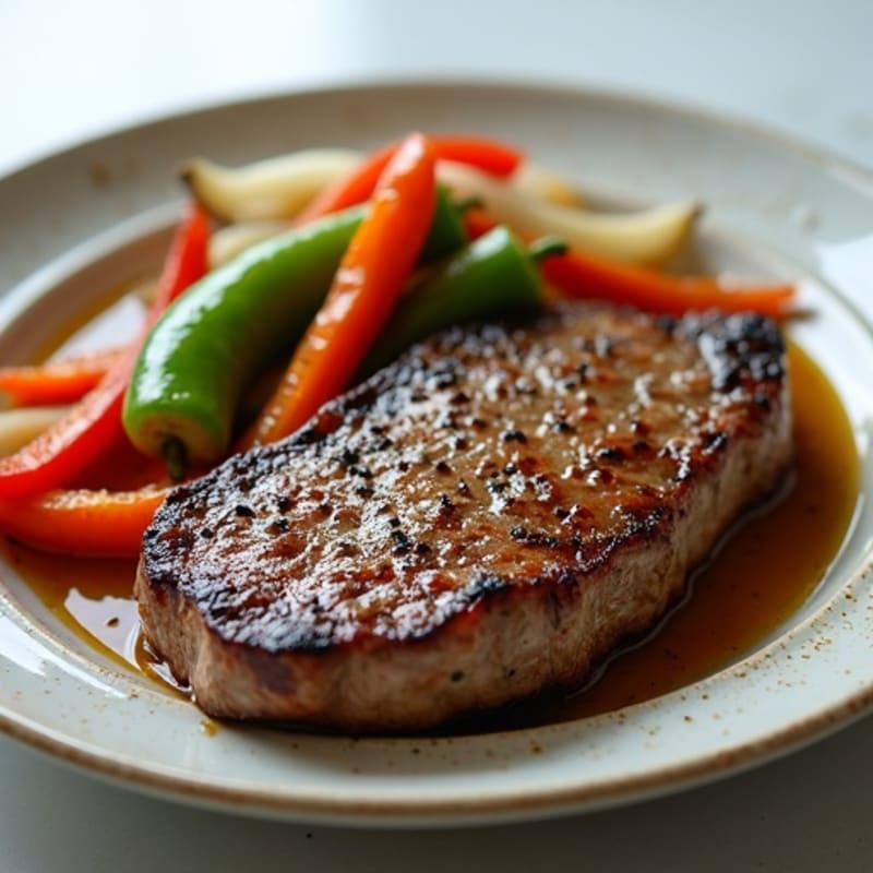 Lean Skillet Steak with Sautéed Peppers and Onions