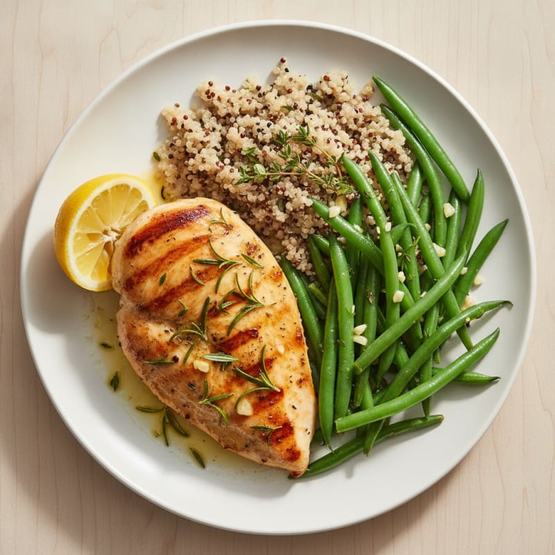 Herb-Grilled Chicken Breast with Steamed Green Beans and Quinoa