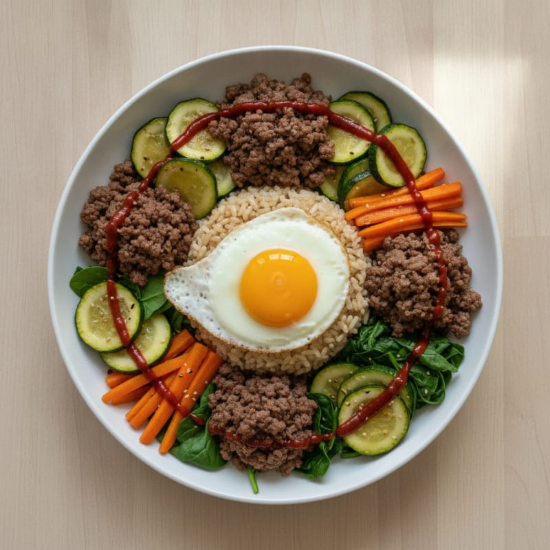 Lean Beef Bibimbap with Sautéed Zucchini and Carrots