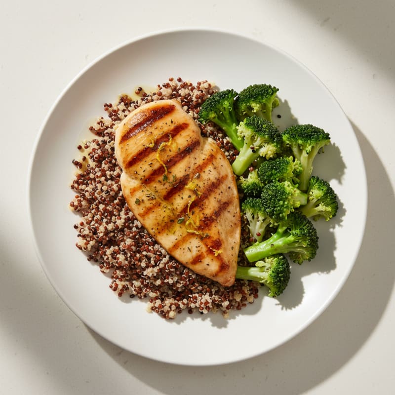 Grilled Chicken Breast with Quinoa and Steamed Broccoli