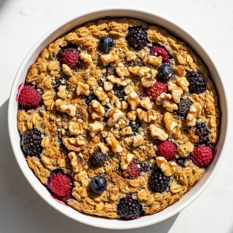 Baked Berry Oatmeal with Toasted Nuts