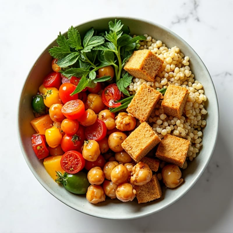 Herb-Roasted Vegetable Quinoa Bowl with Crispy Chickpeas