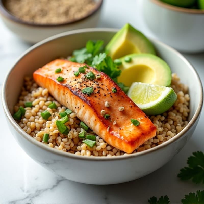 Fresh Salmon and Creamy Avocado Rice Bowl