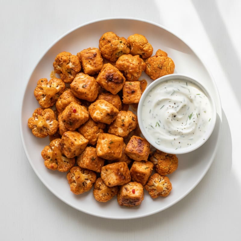 Buffalo Cauliflower and Chicken Bites with Ranch Dip