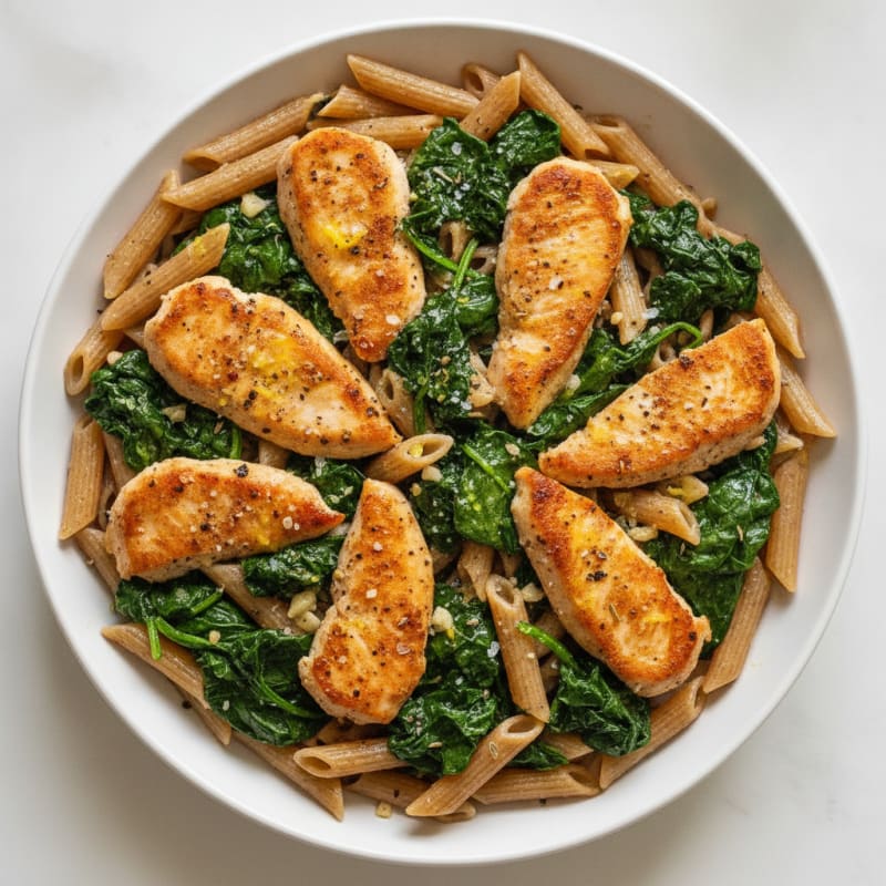 Chicken Breast Pasta with Sautéed Spinach