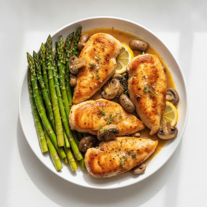 Garlic Mushroom Chicken with Roasted Asparagus